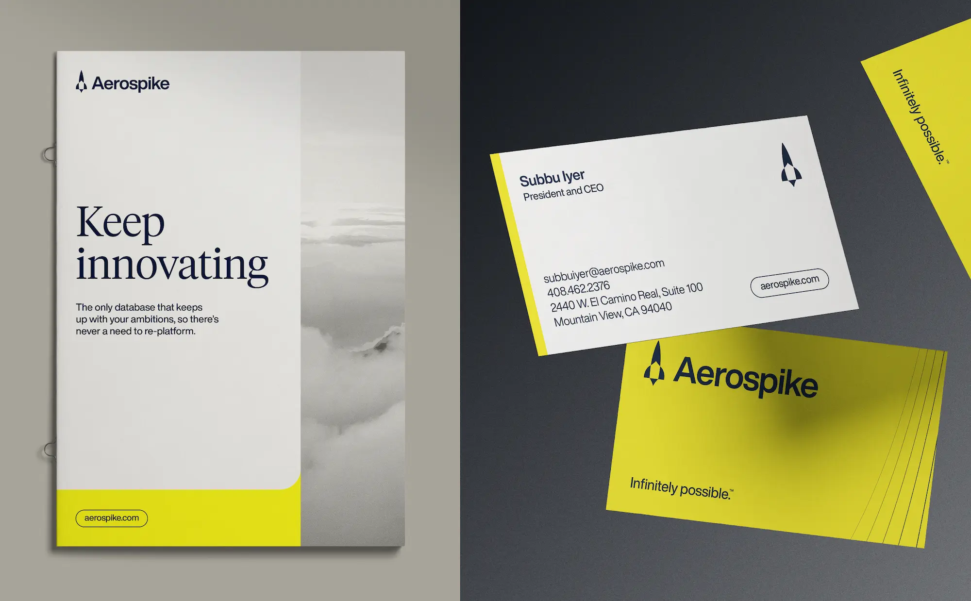 Example of print designs, on a booklet and business cards.